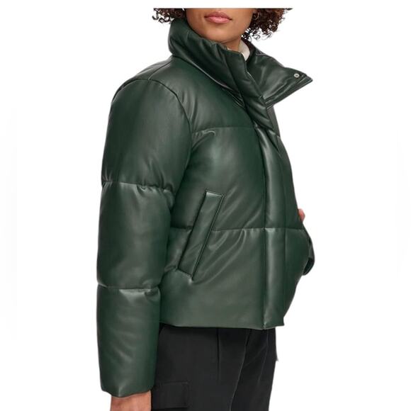 Levi's Water Resistant Vegan Leather Short Puffer Jacket Spruce NEW Size Large - Picture 2 of 6
